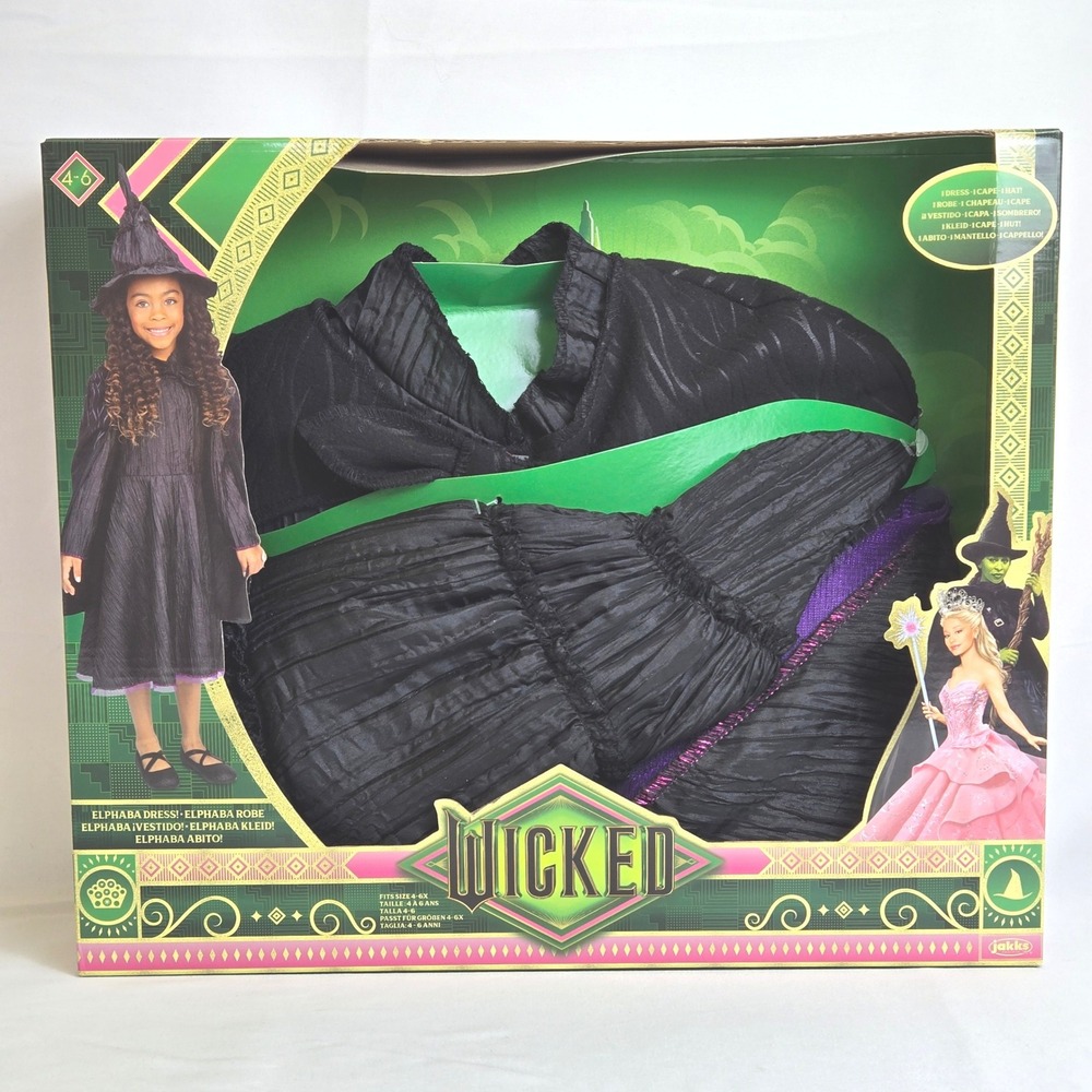 Universal's Wicked Deluxe Elphaba Black Dress & Accessories‎ Dress Up Set, New